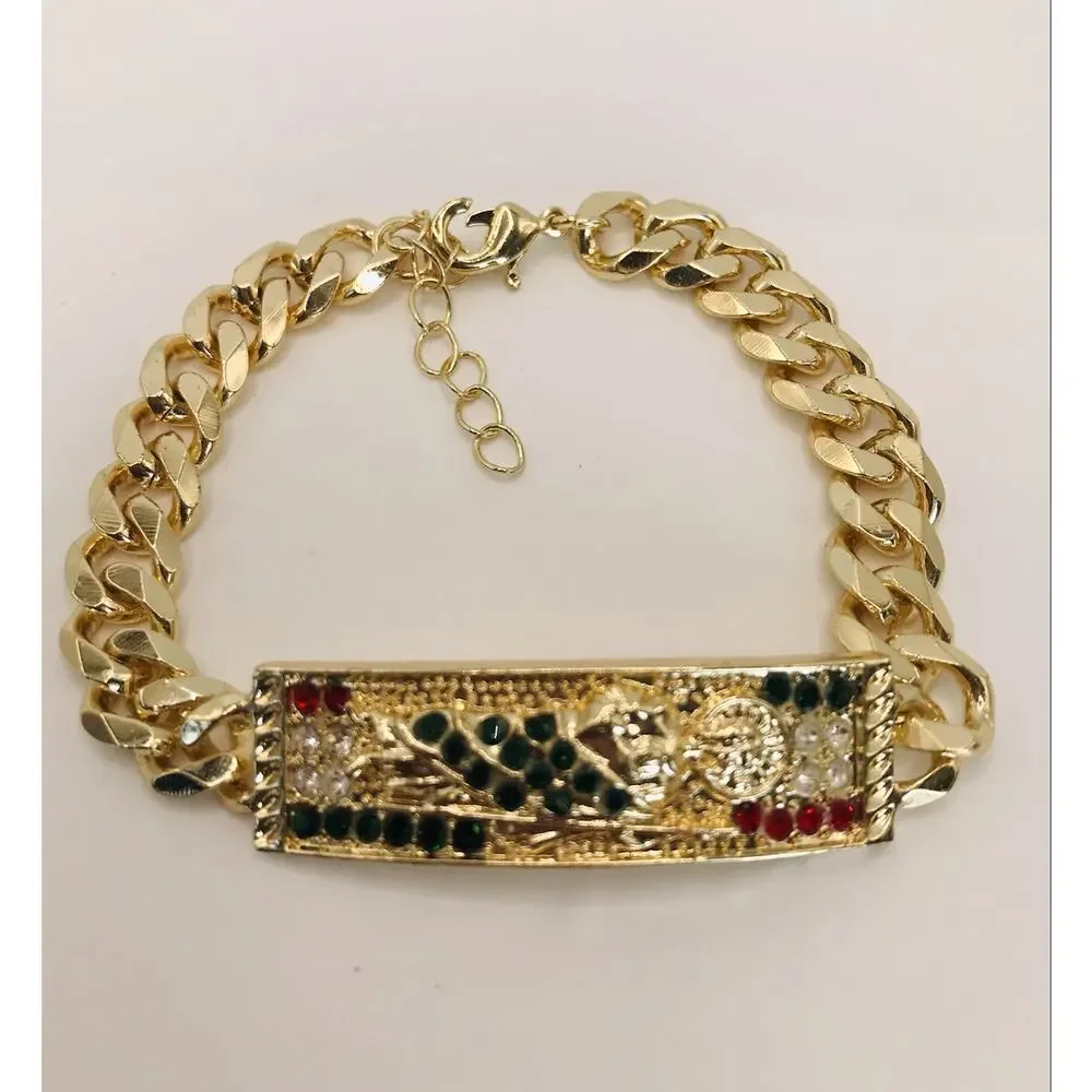 14K Gold Plated San Judas Bracelet Cuban Chain Bracelet Oro Laminado Men Women